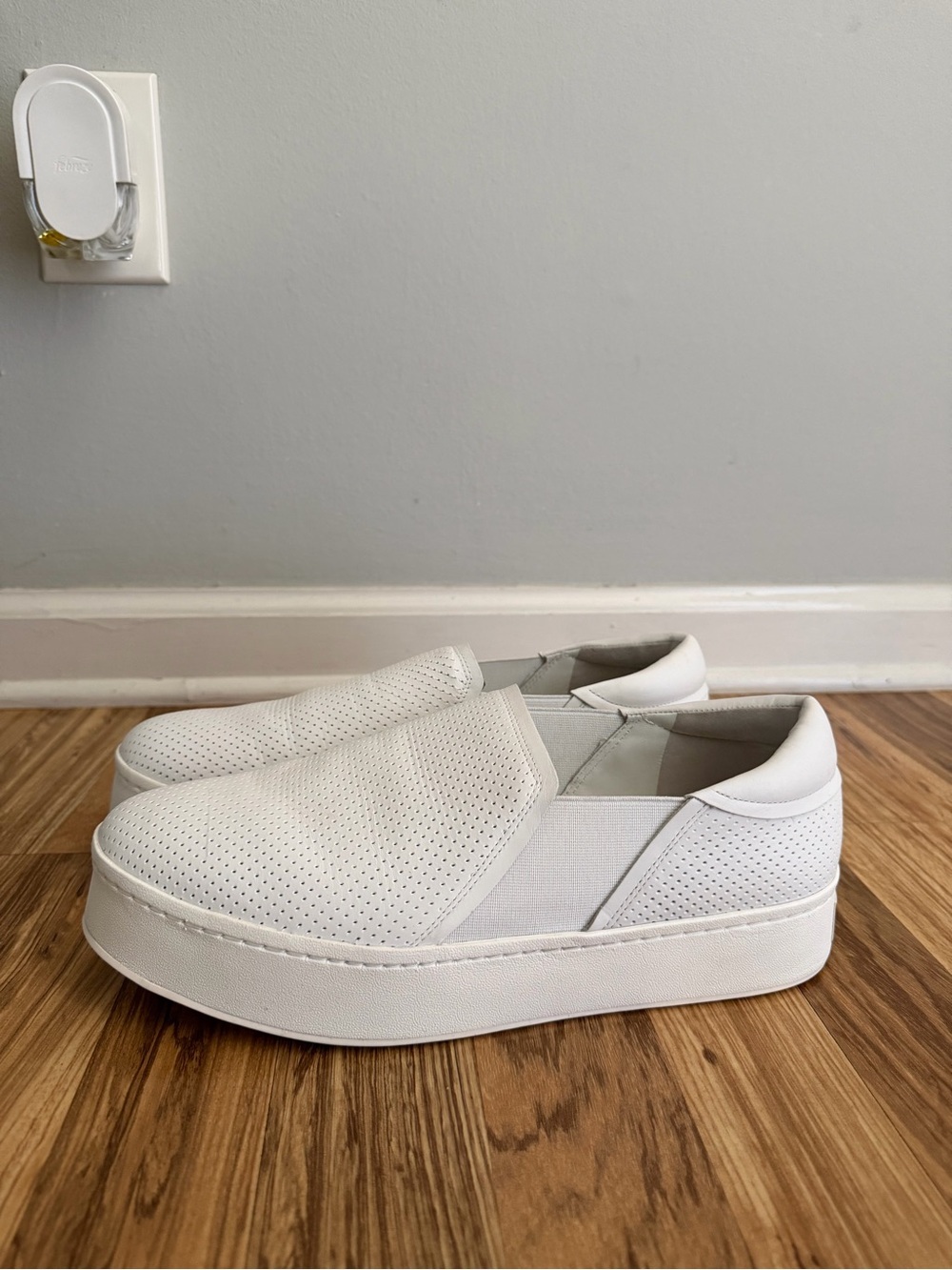Vince White Perforated Slip-On Platform Sneakers